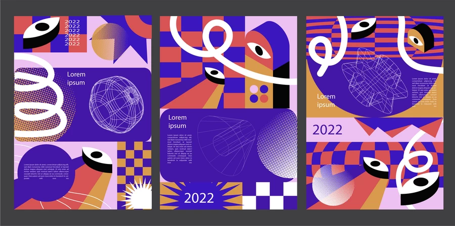 现代简约艺术创意抽象不规则几何孟菲斯插画海报AI矢量设计素材【009】